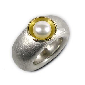 Silberring mit Gelbgold u Buttonperle 